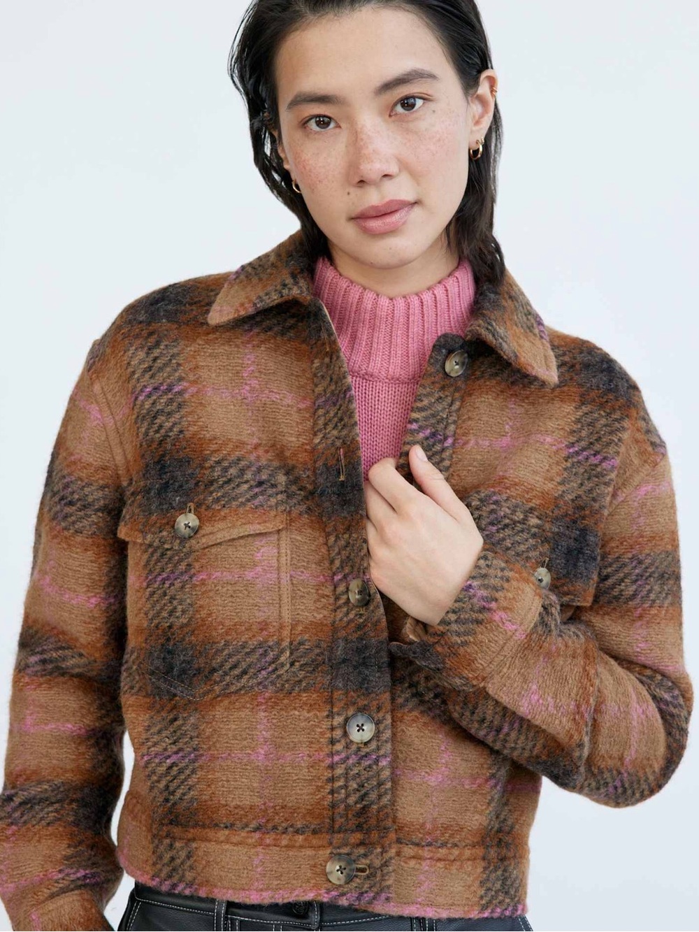 Wilfred Free Aritzia Autumn Shirt Jacket Brown Plaid Small